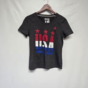 Under Armour Women Top Small Gray Cotton Blend Soccer USA Print T-Shirt